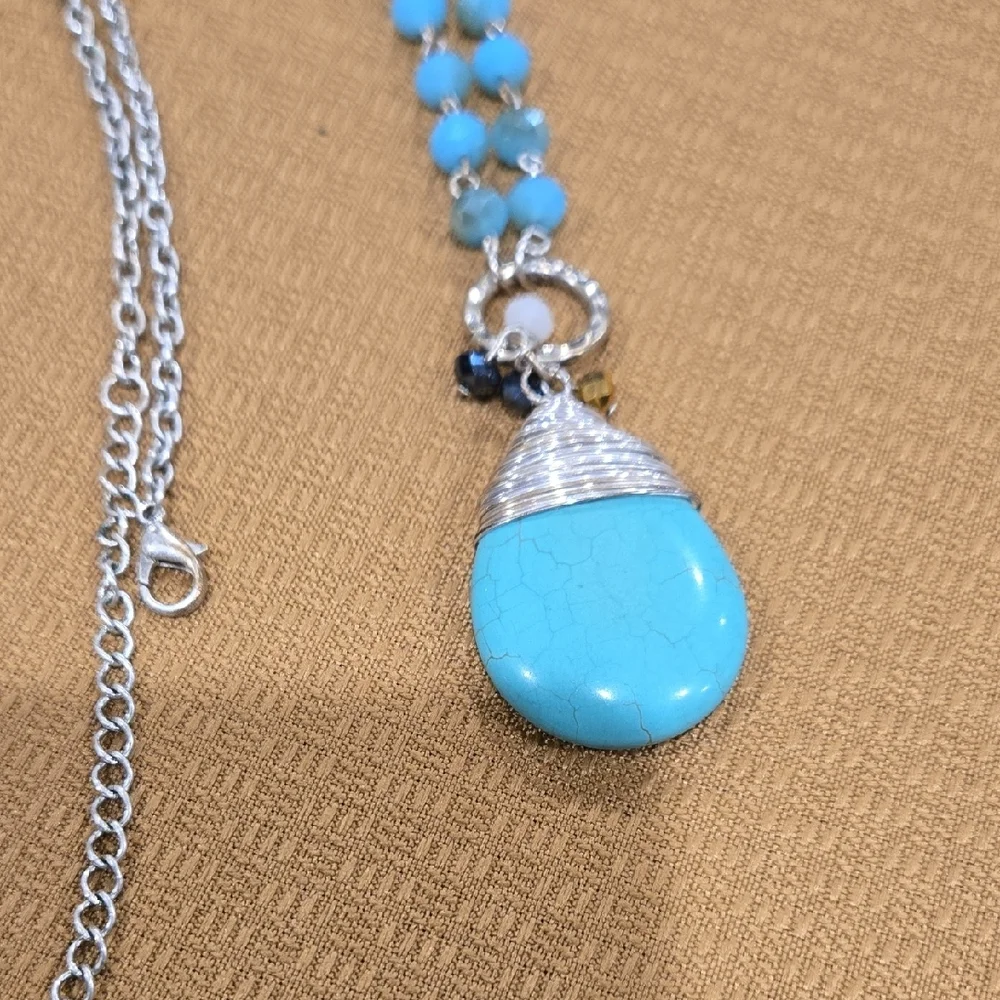 Turquoise and Silver Pendant Necklace